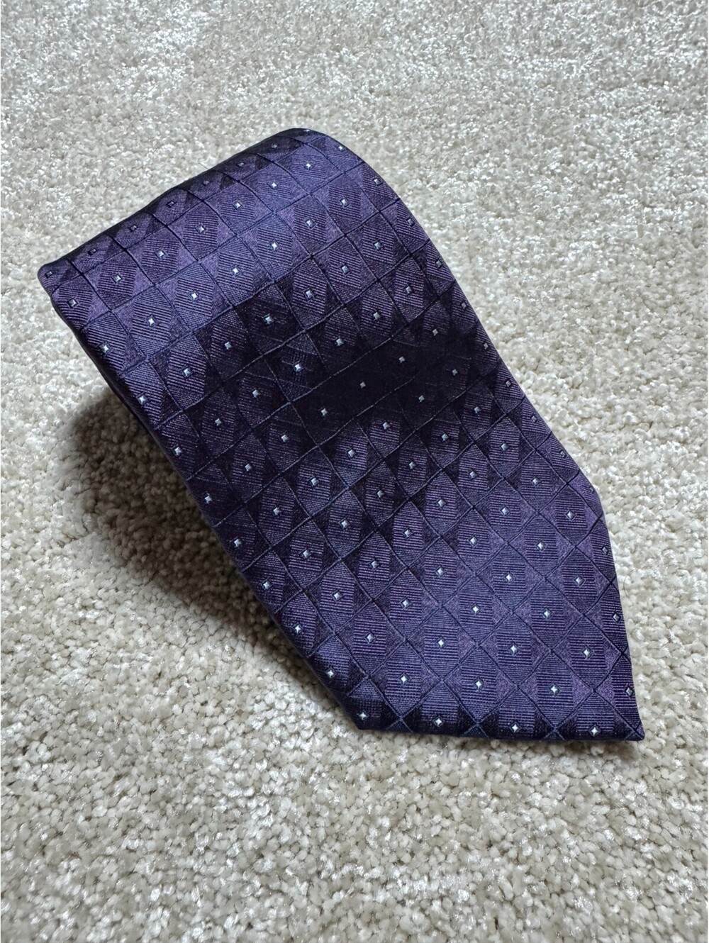 Calvin Klein Men's 100% Silk Tie 59" Purple Checkered